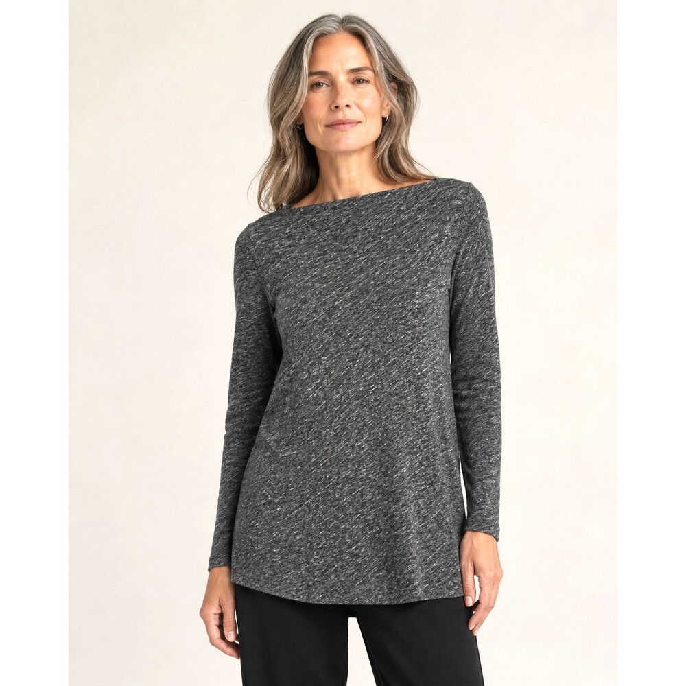 Eileen Fisher Women M Tunic Gray Marled Boat Neck Wool Blend Organic Top 1468H5